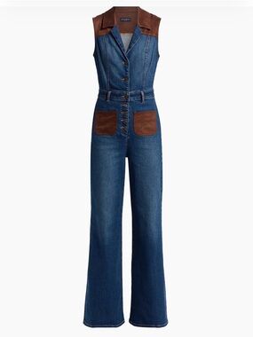 Ramy Brook Blue Denim Jumpsuit with Brown Trim